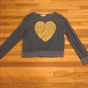 Wildfox blue and gold glitter heart long sleeve